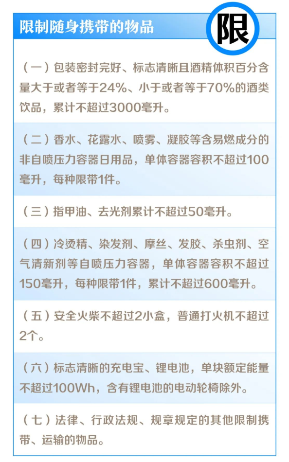 今起坐火车可携带物品有新变化：充电宝容量别超2.7万毫安