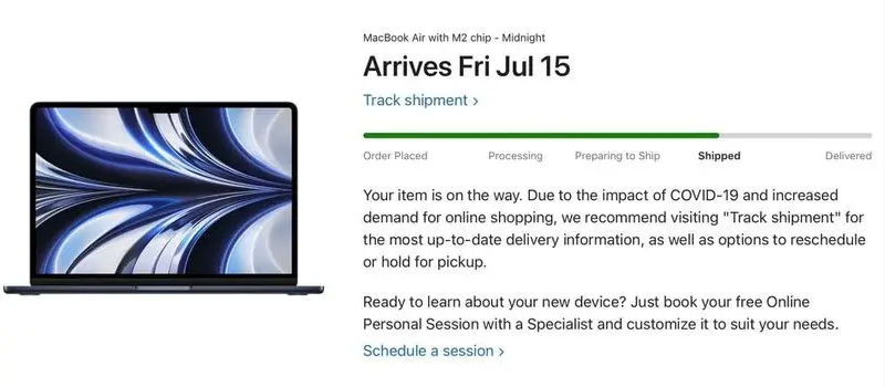 首批m2 macbook air订单已开始发货