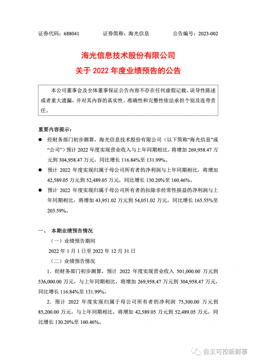 海光信息:2022年业绩预增130% ,行业信创市场份额领先!